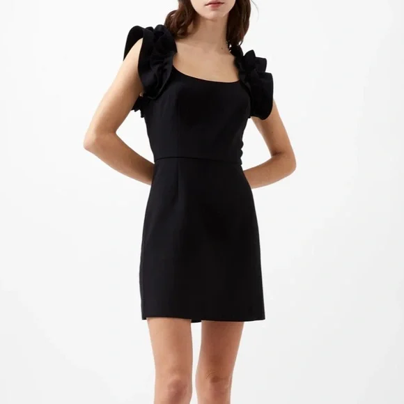 NEW FRENCH CONNECTION Womens Black Sleeveless Mini Ruffle Fit Dress LBD - Picture 14 of 16